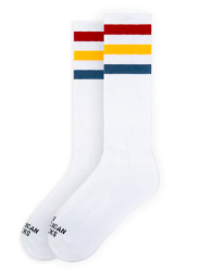 Chaussettes American Socks hautes blanches rayures bleu jaune et rouge